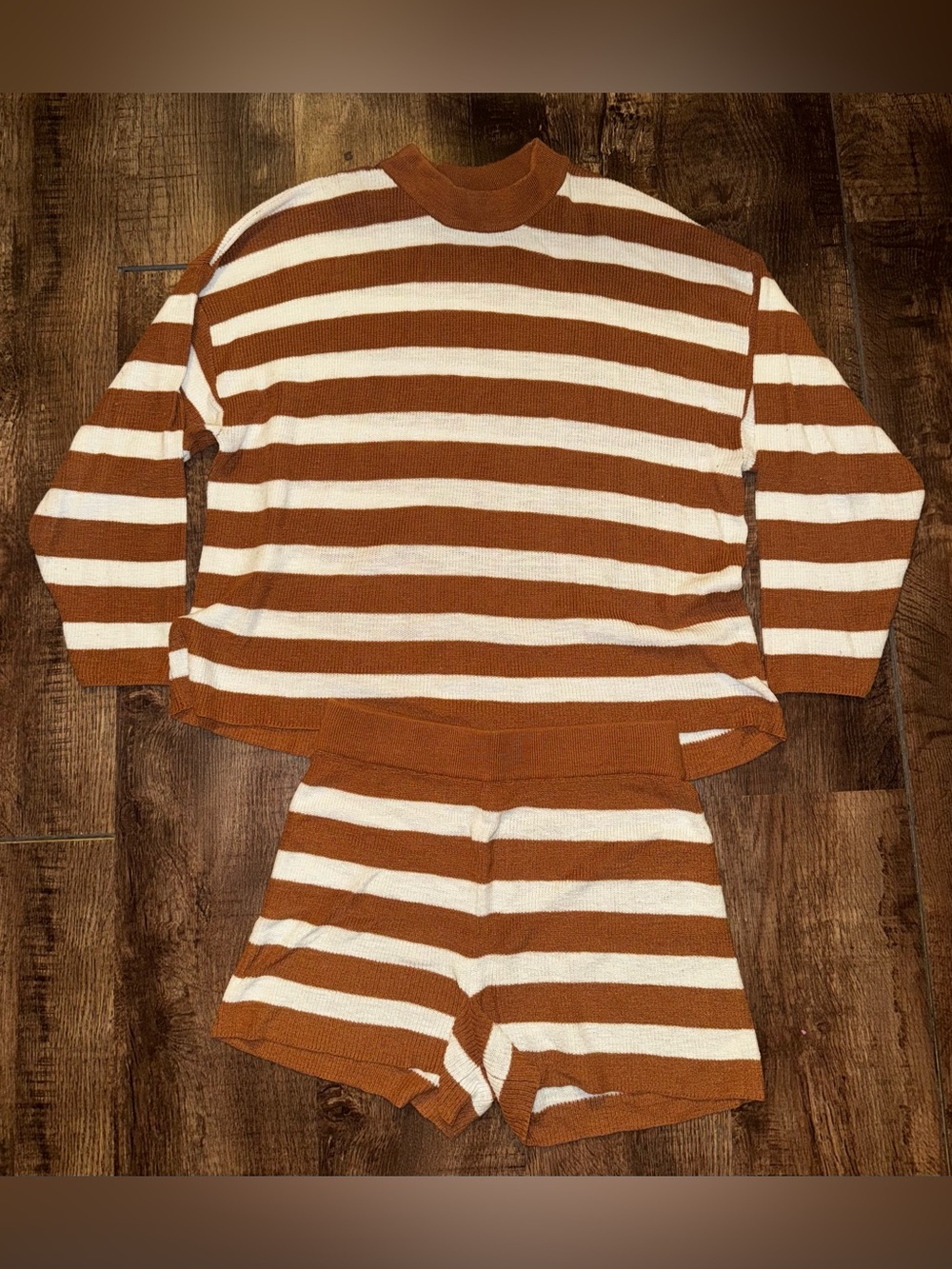 FP Beach Striped Brown and Cream Set EUC